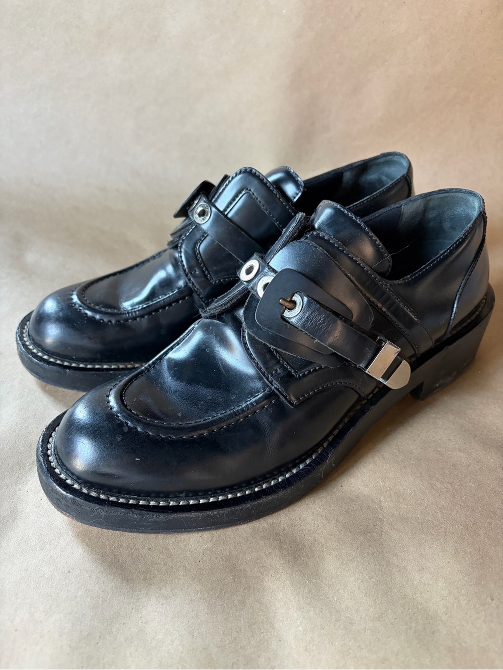 Balenciaga Paris Black Leather Monk Strap Loafers EU 41 Made in Italy Y2K